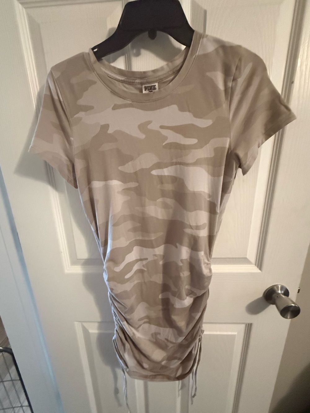 PINK Victoria’s Secret Camo Ruched T-Shirt Dress Beige Taupe Size Medium
